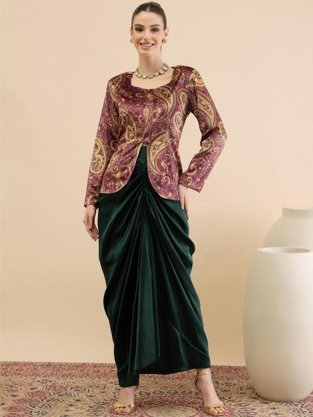 Indian Top With Drape Skirt Set For Women, Top with Dhoti Skirt Set, Ethnic Indo Western Outfit, Coords Set, Indian Dress VitansEthnics