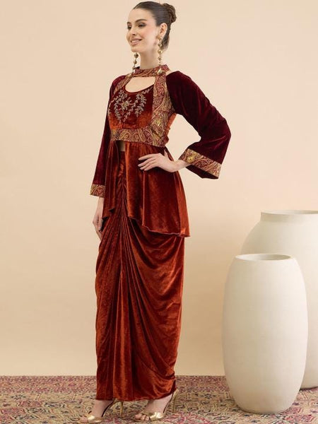 Embellished Top With Drape Skirt Set For Women, Indian Top with Dhoti Skirt Set, Ethnic Indo Western Outfit, Coords Set VitansEthnics