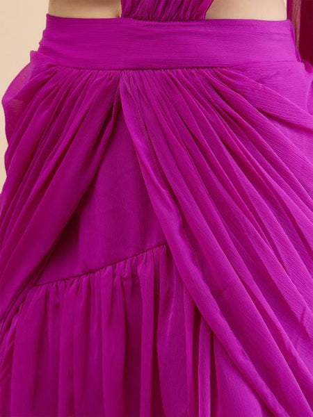 Embellished Crop Top & Draped Skirt Set For Women, Wedding Guest Ethnic Indo Western Outfit, Ready To Wear Saree VitansEthnics