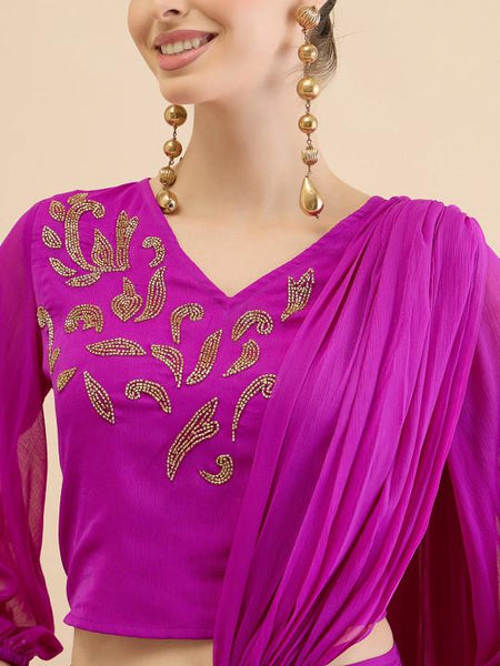 Embellished Crop Top & Draped Skirt Set For Women, Wedding Guest Ethnic Indo Western Outfit, Ready To Wear Saree VitansEthnics