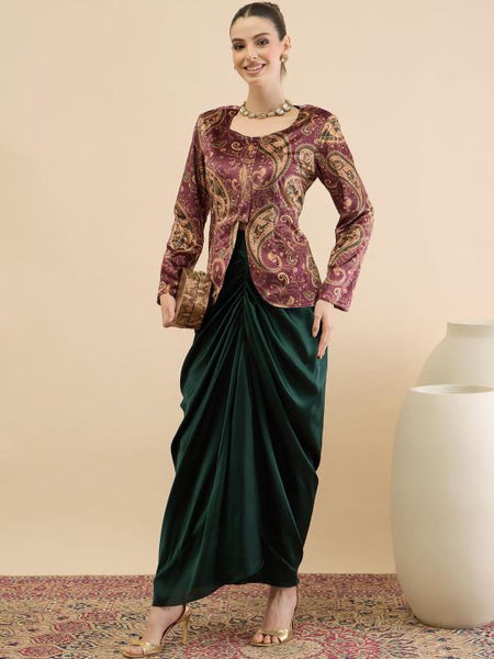 Indian Top With Drape Skirt Set For Women, Top with Dhoti Skirt Set, Ethnic Indo Western Outfit, Coords Set, Indian Dress VitansEthnics