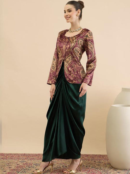 Indian Top With Drape Skirt Set For Women, Top with Dhoti Skirt Set, Ethnic Indo Western Outfit, Coords Set, Indian Dress VitansEthnics