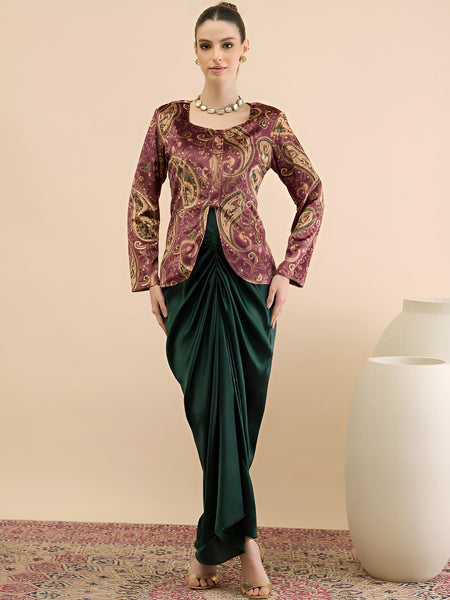 Indian Top With Drape Skirt Set For Women, Top with Dhoti Skirt Set, Ethnic Indo Western Outfit, Coords Set, Indian Dress VitansEthnics