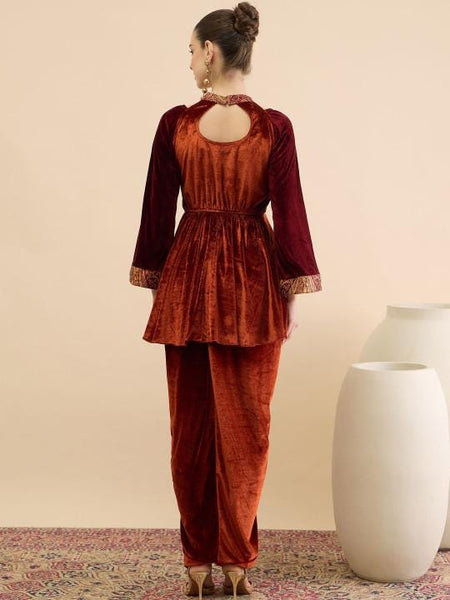 Embellished Top With Drape Skirt Set For Women, Indian Top with Dhoti Skirt Set, Ethnic Indo Western Outfit, Coords Set VitansEthnics