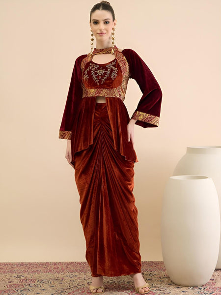 Embellished Top With Drape Skirt Set For Women, Indian Top with Dhoti Skirt Set, Ethnic Indo Western Outfit, Coords Set VitansEthnics