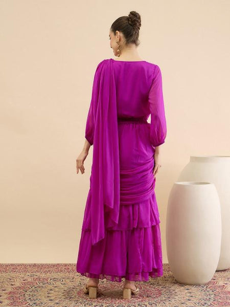 Embellished Crop Top & Draped Skirt Set For Women, Wedding Guest Ethnic Indo Western Outfit, Ready To Wear Saree VitansEthnics