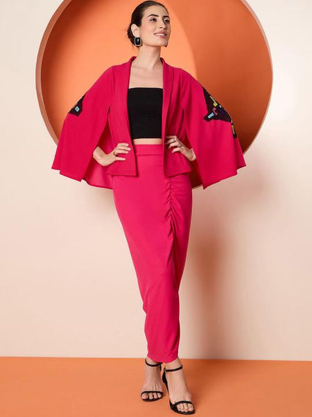 Open Front Jacket With Maxi Skirt Set For Women, Indian Shrug with Dhoti Skirt Set, Ethnic Indo Western Fusion Outfit, Coords VitansEthnics