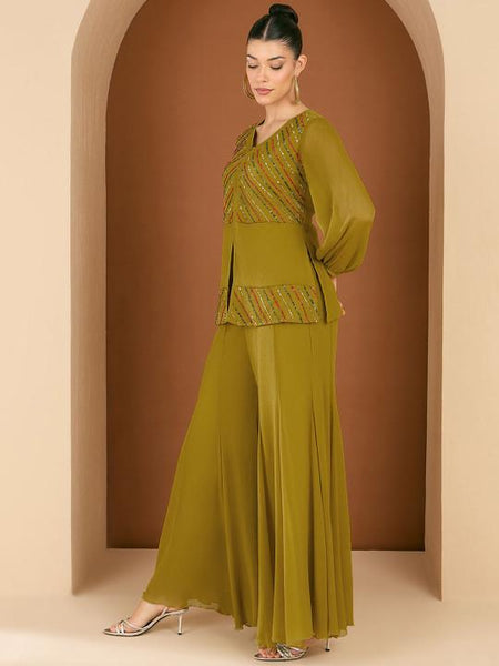 Embellished Top With Palazzo Co-Ords Set For Women, Fusion Indo Western Outfit, Ethnic Indian Wedding Guest Outfit VitansEthnics