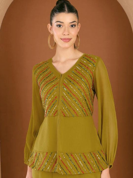 Embellished Top With Palazzo Co-Ords Set For Women, Fusion Indo Western Outfit, Ethnic Indian Wedding Guest Outfit VitansEthnics