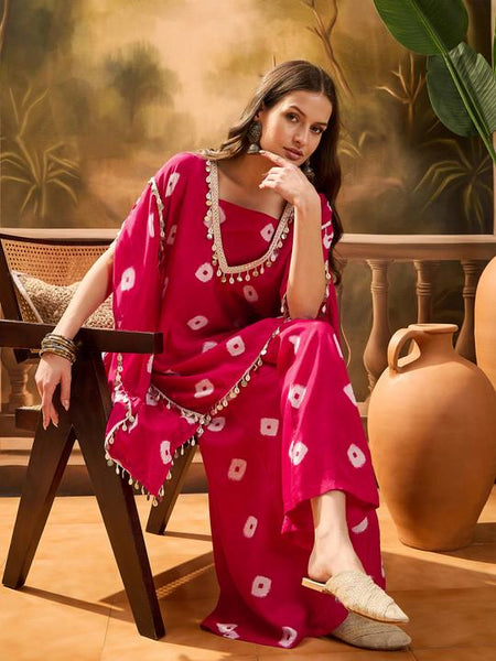 Bandhej Printed Kaftan Top With Sharara Set For Women, Coords, Festive Ethnic Indian Dress, Indo Western Outfit VitansEthnics