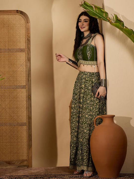 Printed Crop Top With Skirt Set For Women, Lehenga Choli, Wedding Guest Outfit, Indian Dress, Indo Western Dress VitansEthnics