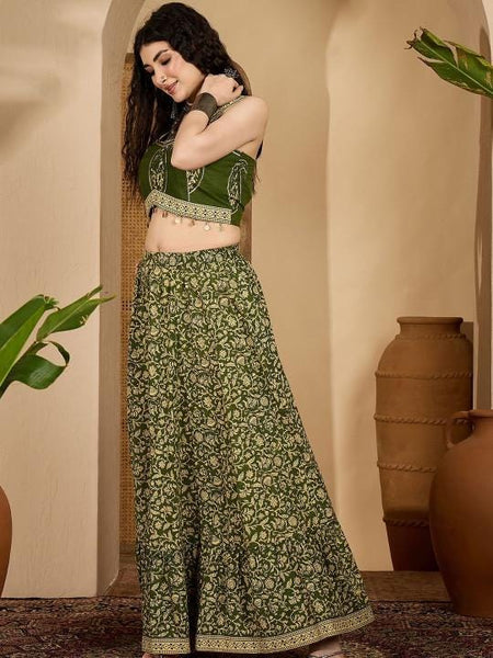 Printed Crop Top With Skirt Set For Women, Lehenga Choli, Wedding Guest Outfit, Indian Dress, Indo Western Dress VitansEthnics