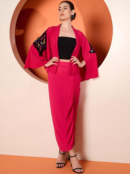 Open Front Jacket With Maxi Skirt Set For Women, Indian Shrug with Dhoti Skirt Set, Ethnic Indo Western Fusion Outfit, Coords VitansEthnics