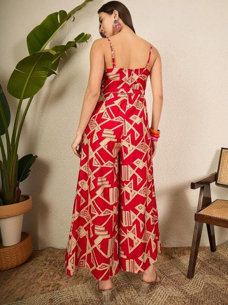 Indo Western Ethnic Print Viscose Jumpsuit, Sleeveless Indian One Piece Dress VitansEthnics