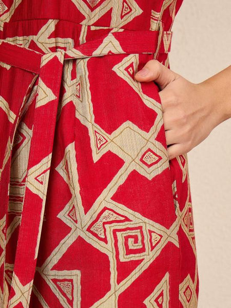 Indo Western Ethnic Print Viscose Jumpsuit, Sleeveless Indian One Piece Dress VitansEthnics
