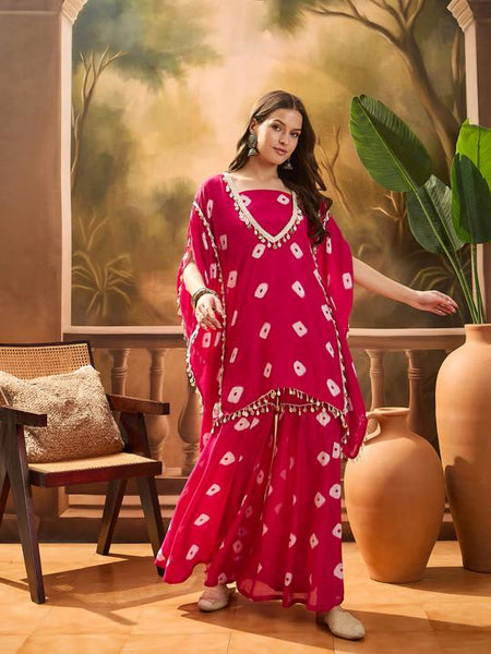 Bandhej Printed Kaftan Top With Sharara Set For Women, Coords, Festive Ethnic Indian Dress, Indo Western Outfit VitansEthnics