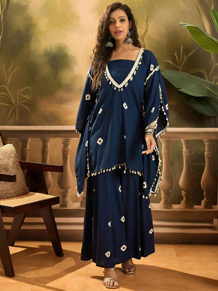 Bandhej Printed Kaftan Top With Sharara Set For Women, Coords, Festive Ethnic Indian Dress, Indo Western Outfit VitansEthnics