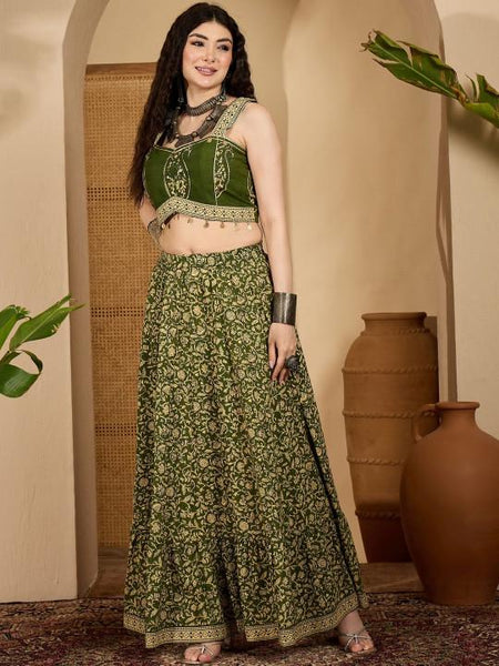 Printed Crop Top With Skirt Set For Women, Lehenga Choli, Wedding Guest Outfit, Indian Dress, Indo Western Dress VitansEthnics