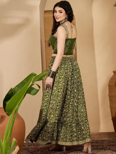Printed Crop Top With Skirt Set For Women, Lehenga Choli, Wedding Guest Outfit, Indian Dress, Indo Western Dress VitansEthnics