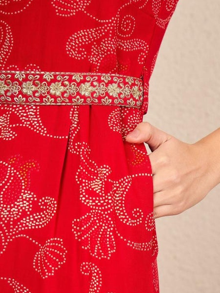 Ethnic Motifs Printed Halter Neck Sleeveless Jumpsuit For Women, Indian One Piece Dress, Fusion Indo Western Outfit VitansEthnics