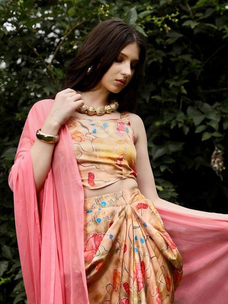 Crop Top With Drape Skirt and Dupatta Set for Women, Ethnic Indian Dress, Wedding Guest Indo Western Outfit VitansEthnics