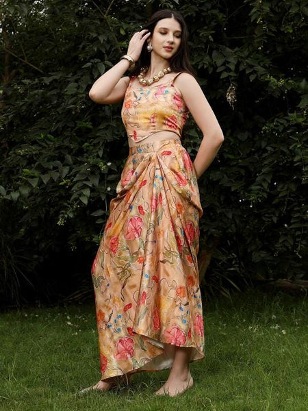 Crop Top With Drape Skirt and Dupatta Set for Women, Ethnic Indian Dress, Wedding Guest Indo Western Outfit VitansEthnics