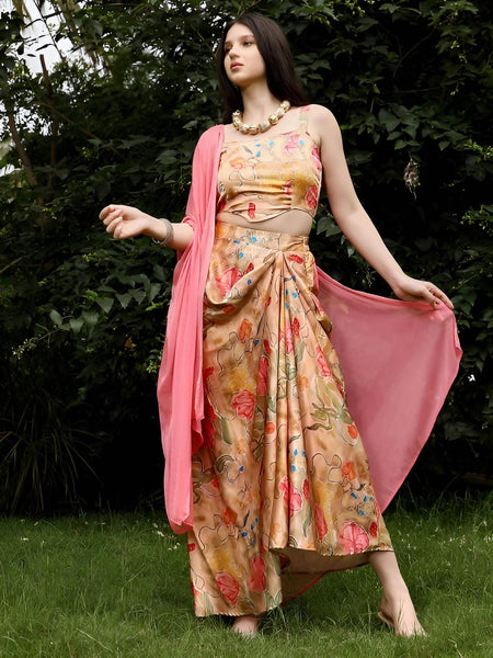 Crop Top With Drape Skirt and Dupatta Set for Women, Ethnic Indian Dress, Wedding Guest Indo Western Outfit VitansEthnics