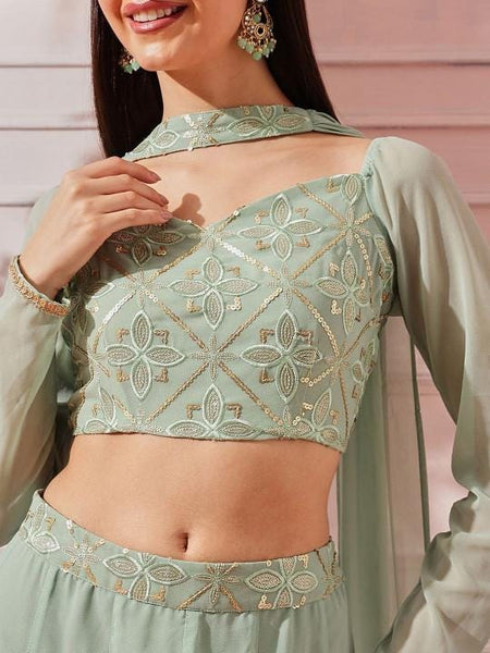 Embellished Indian Lehenga Choli Crop Top Skirt Dupatta Set, Indo Western Outfit VitansEthnics