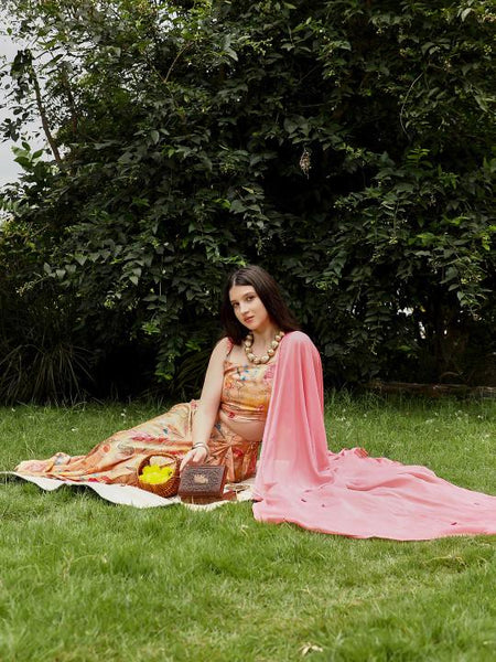 Crop Top With Drape Skirt and Dupatta Set for Women, Ethnic Indian Dress, Wedding Guest Indo Western Outfit VitansEthnics