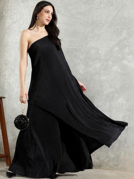 One Shoulder Neck Top With Trousers Co-Ords Set For Women, Indian Top with Palazzo Set, Ethnic Indo Western Outfit, Fusion Coords Set VitansEthnics