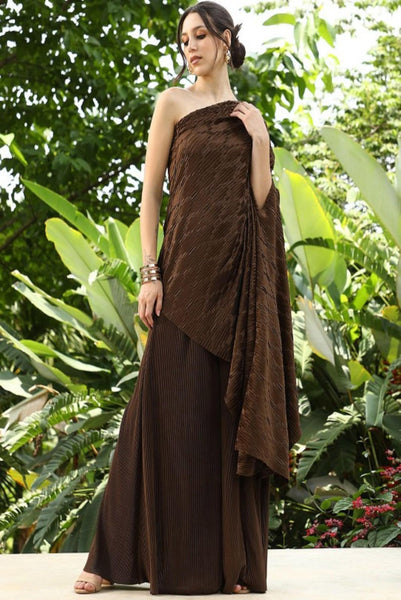 One Shoulder Neck Top With Trousers Co-Ords Set For Women, Indian Top with Palazzo Set, Ethnic Indo Western Outfit, Fusion Coords Set VitansEthnics