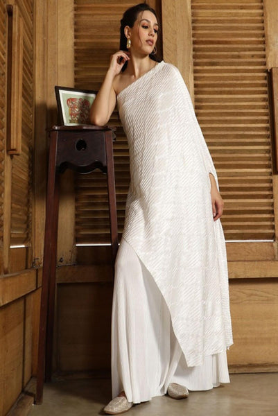 One Shoulder Kaftan Top With Trousers Co-Ords Set For Women, Indian Top with Palazzo Set, Ethnic Indo Western Outfit, Fusion Coords Set VitansEthnics