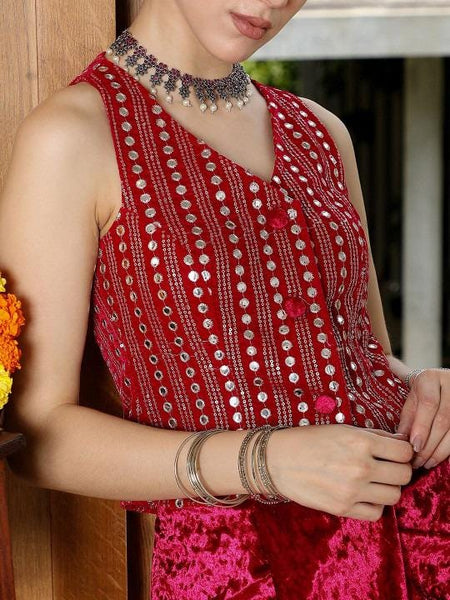 Embellished Waistcoat With Skirt Co-Ords Set For Women, Indian Top with Dhoti Skirt Set, Ethnic Indo Western Outfit, Fusion Coords VitansEthnics
