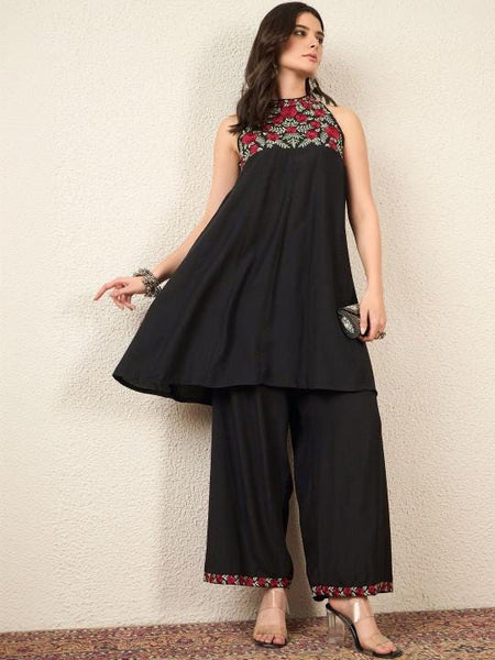 Indian Embroidered Tunic With Palazzos Co-Ords Set, Indo Western Outfit Set For Women, Fusion Outfit Set VitansEthnics