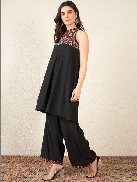 Indian Embroidered Tunic With Palazzos Co-Ords Set, Indo Western Outfit Set For Women, Fusion Outfit Set VitansEthnics