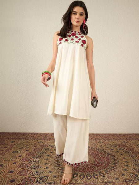Indian Embroidered Tunic With Palazzos Co-Ords Set, Indo Western Outfit Set For Women, Fusion Outfit Set VitansEthnics