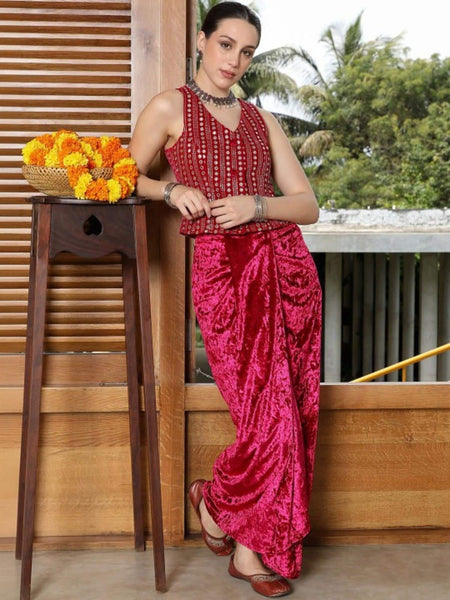 Embellished Waistcoat With Skirt Co-Ords Set For Women, Indian Top with Dhoti Skirt Set, Ethnic Indo Western Outfit, Fusion Coords VitansEthnics