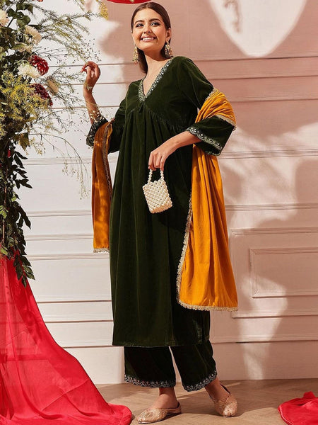 Thread Work Velvet Kurta with Palazzos For Women, Tunic With Palazzo, Indian Dress, Party Wear Indo Western Outfit, Kurti Set VitansEthnics