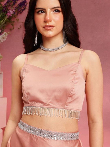 Pink Crop Top With Skirt and Ruffled Shrug Set for Women Coord Set Festival Outfit Ethnic Indian Dress Wedding Guest Indo Western Outfit VitansEthnics