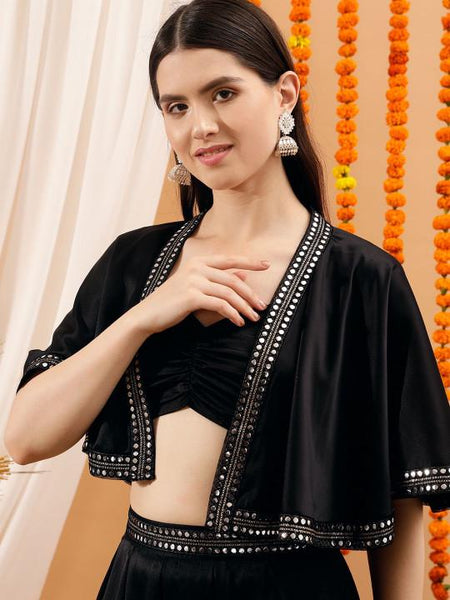 Shoulder Straps Crop Top With Dhoti Pants & Jacket for Women Coord Set Festival Outfit Ethnic Indian Dress Wedding Guest Indo Western Outfit VitansEthnics