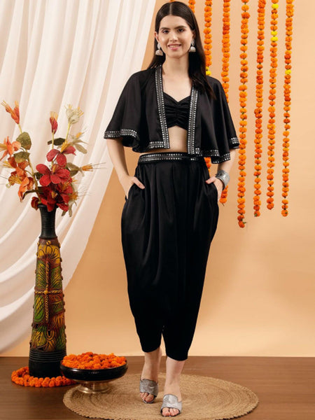 Shoulder Straps Crop Top With Dhoti Pants & Jacket for Women Coord Set Festival Outfit Ethnic Indian Dress Wedding Guest Indo Western Outfit VitansEthnics