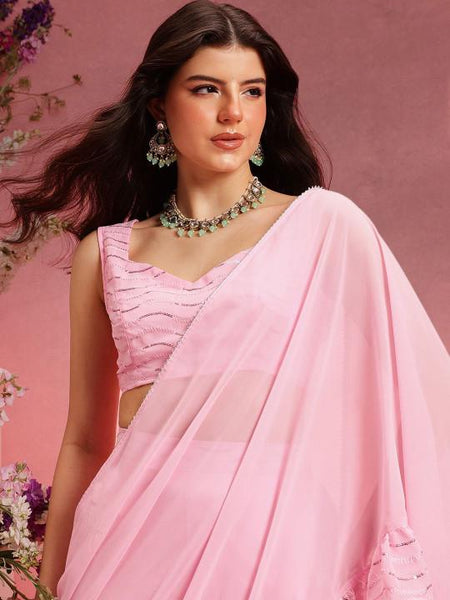 Ready to Wear Pre Drapped Saree With Stitched Blouse, Sequinned Blouse With Palazzo Saree Co-ord Set, Ethnic Indo Western Fusion Outfit VitansEthnics