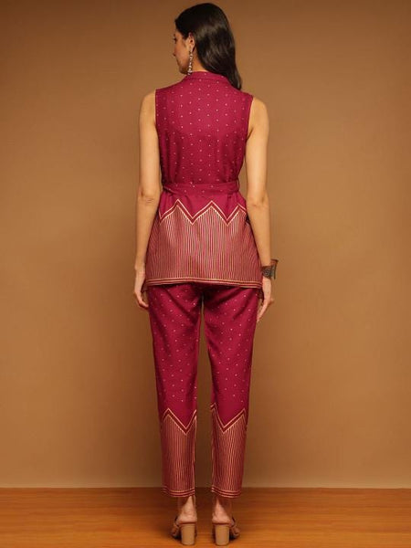 Indian Printed Top With Trousers With Belt Co-Ords Set, Indo Western Outfit Set For Women, Fusion Outfit Set VitansEthnics