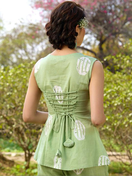 Printed Pure Cotton Tunic with Trousers & Shrug Co-Ords Set For Women, Indo Western Outfit, Ethnic Indian Dress VitansEthnics