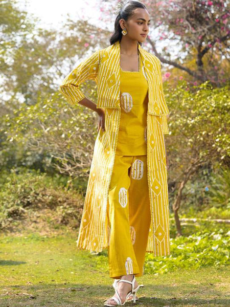 Printed Pure Cotton Tunic with Trousers & Shrug Co-Ords Set For Women, Indo Western Outfit, Ethnic Indian Dress VitansEthnics