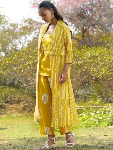 Printed Pure Cotton Tunic with Trousers & Shrug Co-Ords Set For Women, Indo Western Outfit, Ethnic Indian Dress VitansEthnics