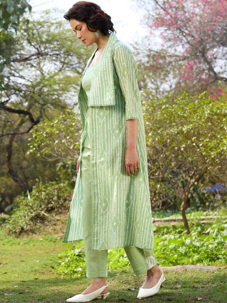 Printed Pure Cotton Tunic with Trousers & Shrug Co-Ords Set For Women, Indo Western Outfit, Ethnic Indian Dress VitansEthnics