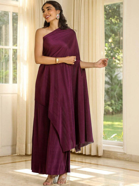 One Shoulder Kaftan Top With Palazzos Co-Ords Set For Women, Indian Top with Palazzo Set, Ethnic Indo Western Outfit, Fusion Coords Set VitansEthnics