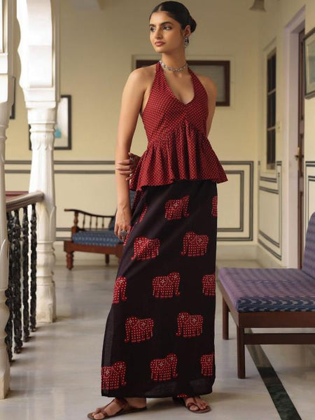 Cotton Printed Halter Neck Top with Skirt Co-Ords Set For Women, Top with Skirt Set, Indo Western Outfit, Pure Cotton Ethnic Indian Dress VitansEthnics