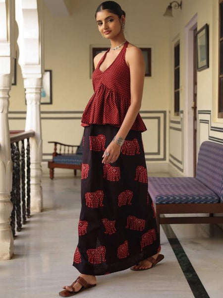 Cotton Printed Halter Neck Top with Skirt Co-Ords Set For Women, Top with Skirt Set, Indo Western Outfit, Pure Cotton Ethnic Indian Dress VitansEthnics